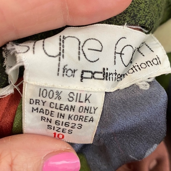 Vintage Set Pure Silk Puffy Sleeves Multi-Color - Picture 13 of 14